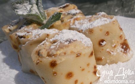 Рецепт Блинные рулетики с финиками, апельсинами и мятой