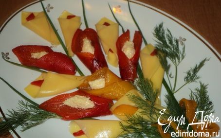 Рецепт Закуска из перца и сыра « Каллы» и «Рулетики из баклажан»