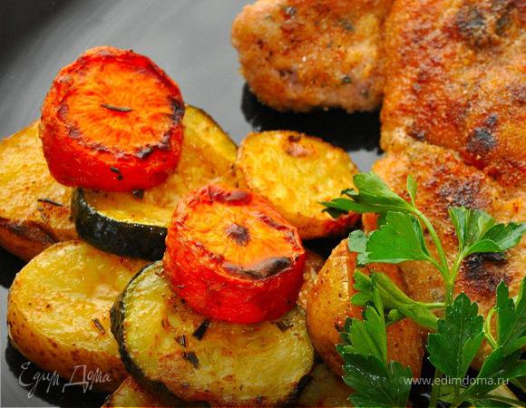 Шницель и печеные овощи (Schnitzel &amp; Baked Veggies).