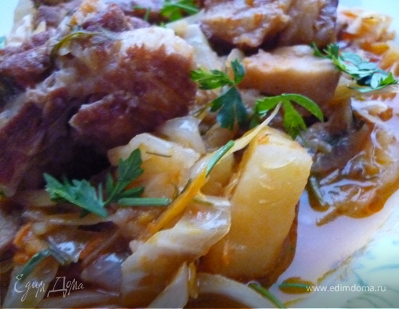 Бигус из свежей капусты с мясом и колбасой рецепт фото пошагово и видео
