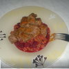 Чечевичная похлебка вариант два ( со свеклой, луком и горчицей ) + говядина тушеная в томатно-перечном соусе.