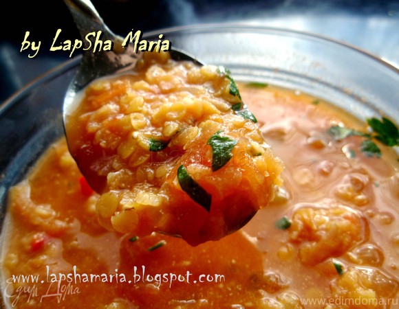 Ароматный томатный суп с чечевицей (2 варианта, постный и нет)