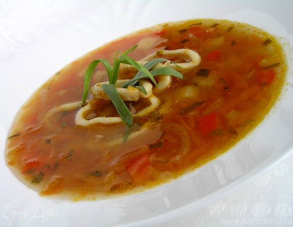 Суп с кальмарами и эстрагоном