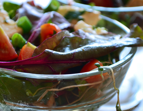Летний зеленый салат с томатами и моцареллой