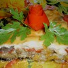 Запеканка из баклажанов с мясом и овощами под сырным соусом
