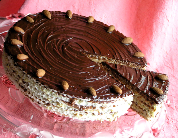 Шоколадно-лимонный вафельный торт с миндалем