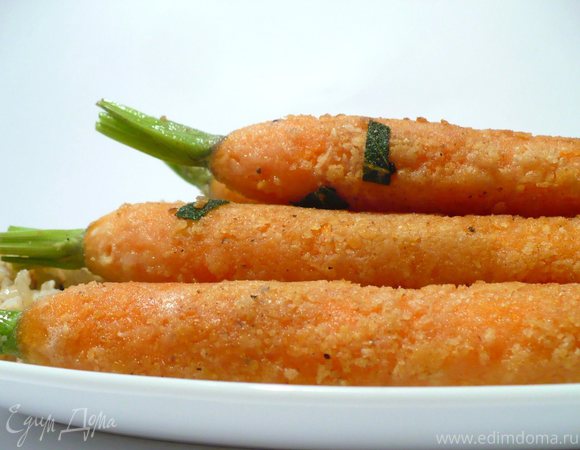 "Нескучная" морковка в сырном панцире с рисом на масле с шалфеем