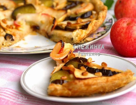 Сладкий открытый пирог с баклажаном и яблоками для Олечки (Ольчик:))