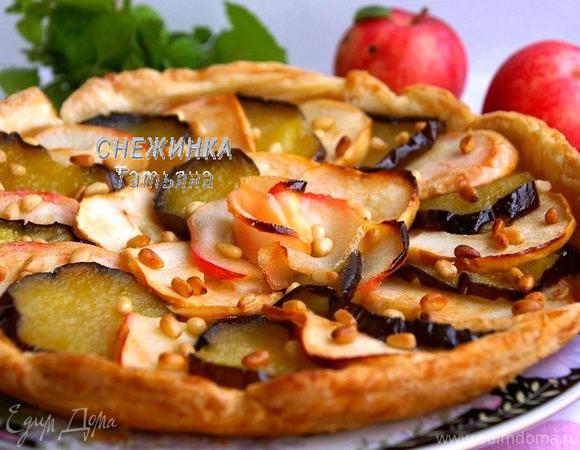Сладкий открытый пирог с баклажаном и яблоками для Олечки (Ольчик:))