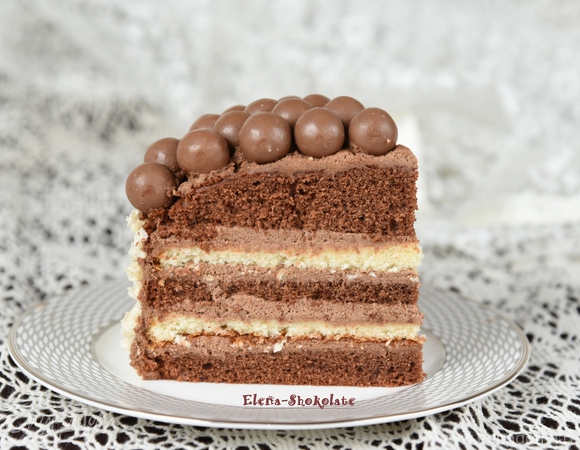 Шоколадный бисквитный торт с заварным кремом - рецепт автора Александра