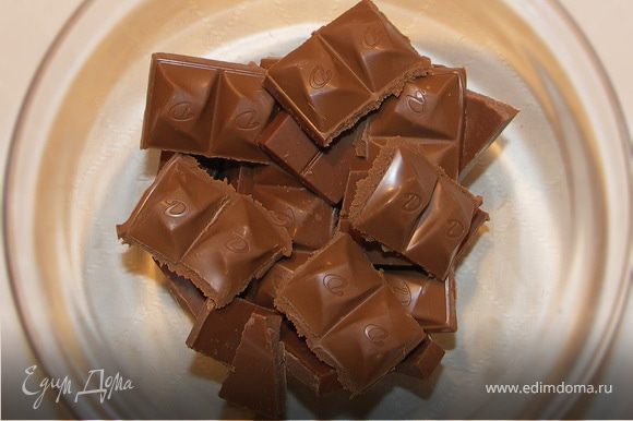 Шоколад поломать на кусочки и поставить в микроволновку на 1 мин.