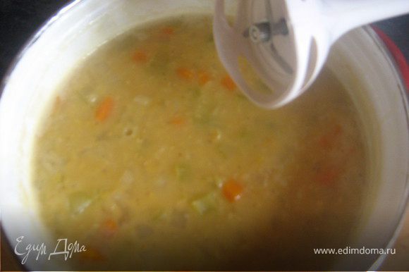 готовый суп в пюре измельчить с помощью блендера.