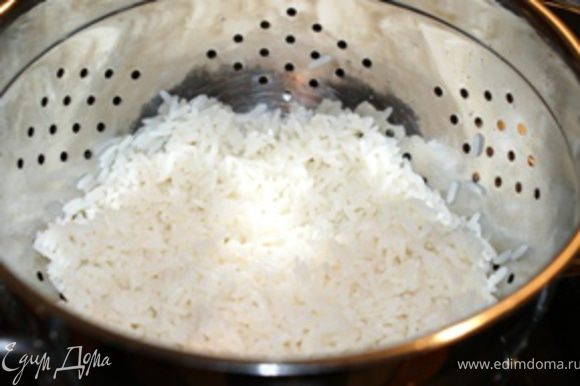 Отварить рис до полуготовности, промыть в холодной воде и дать остыть.