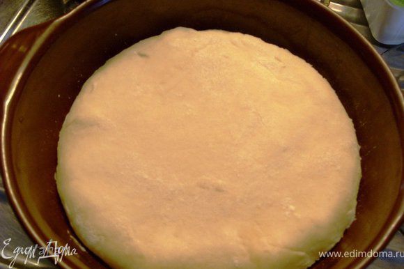 Из второй части теста раскатать пласт толщиной 0.5 мм и вырезать (по подходящей тарелке) верхушку пирога. Аккуратно его положить на начинку.