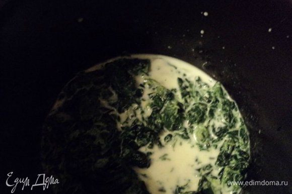 Разморозить шпинат, добавить молоко, прокипятить 5 мин. Затем измельчить в пюре блендером.