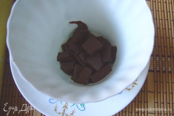 Шоколад растопить на водяной бане или в микроволновке. Разложить по чашкам. Я разламываю шоколад на маленькие кусочки и сразу в чашках для кофе топлю в микро.