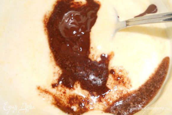 шоколад растопить на бане с маслом,добавить его в яичную смесь и осторожно размешать