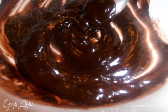 Когда станет шоколад мягким,перемешиваем его и готовим плотный пакетик с маленькой дырочкой в уголке.