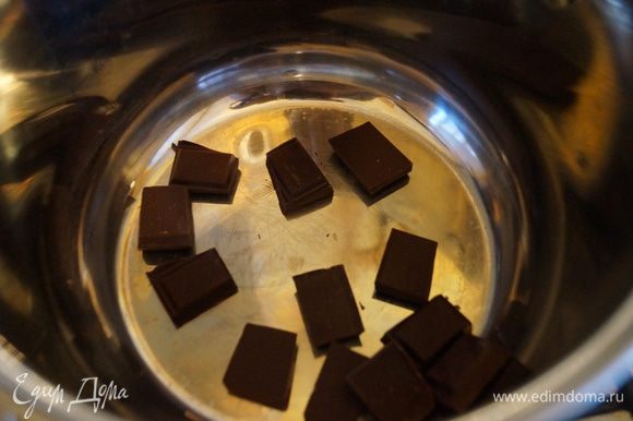 Для соуса: Шоколад растопить в толстостенной кастрюле