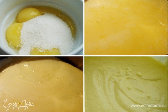 Для приготовления заварного крема необходимо смешать в кастрюле молоко со сливками и поставить на средний огонь. В отдельной миске смешать сахар с крахмалом и ванилином. Добавить желтки и хорошенько взболтать. Как только молоко начнёт закипать, вылить желтковую смесь в молоко и не мешая подождать, когда молоко начнёт закипать по стенкам кастрюли. Желтки всплывут на поверхность и соберутся. В этот момент хорошо размешать смесь до однородного состояния. Этим способом крем готовится моментально! Перелить готовый крем в другую посуду, покрыть пищевой плёнкой и полностью охладить в холодильнике.