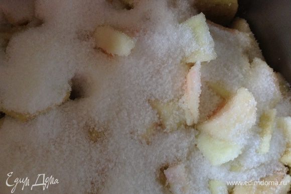 Очистить яблоки и нарезать произвольными кусками, засыпать 400 г сахара. Оставить до тех пор, пока они не дадут сок (6-7 часов).
