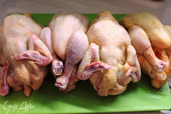 Цыплят хорошо промыть и обсушить, а также посолить, но совсем немного, т.к. бекон достаточно соленый.