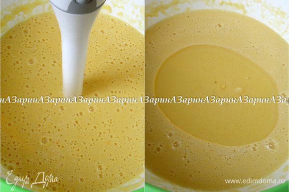 Опустить блендер в чашу и взбить тесто до однородности. Затем добавить растительное масло и перемешать.