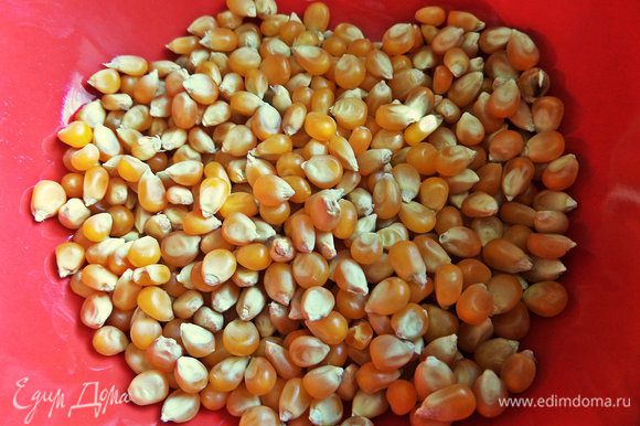 Отмеряем сушеные зерна кукурузы.