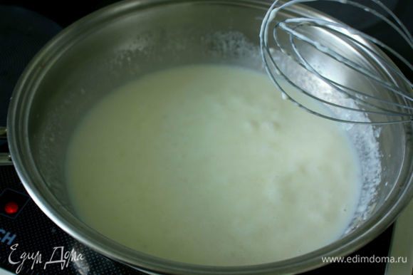 Растопить в сотейнике масло и вмешать муку. В 4 приема влить молоко, тщательно взбивая венчиком. Приправить солью, перцем и мускатным орехом и продолжать взбивать до загустения.