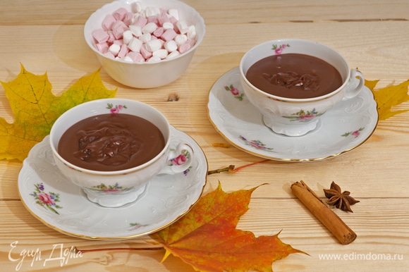 Разлейте готовый горячий шоколад по чашкам.