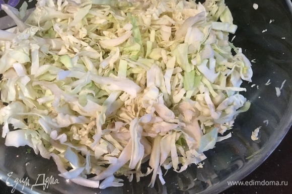 Тонко нашинкуйте капусту и мелко нарежьте лук.