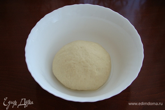 Из теста сформируйте шарик и поместите его в смазанную растительным маслом миску. Накройте салфеткой или пленкой и поставьте в теплое место, чтобы тесто поднялось.