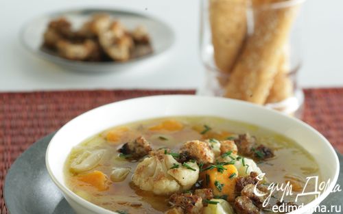 Рецепт Суп из сладкого картофеля-батата, лука-порея и цветной капусты