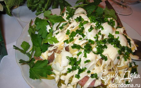 Рецепт Салат из печени с перепелиными яйцами