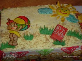 Детский торт с клубникой и малиной