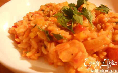 Рецепт Кальмары с томатами, сладким перцем и рисом