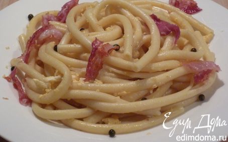 Рецепт Спагетти Карбонара с маринованным зеленым перцем-горошком