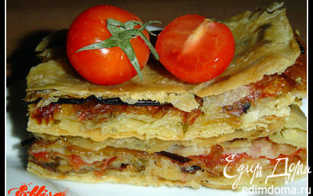 Рецепт Пирог из лаваша с баклажанами, помидорами, грибами и сыром