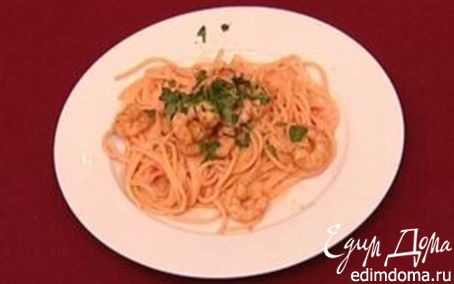 Рецепт Спагетти с лососем и креветками.