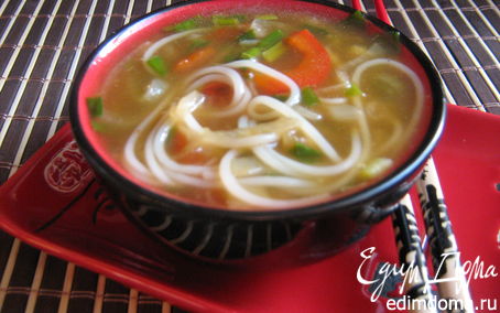 Рецепт Луковый суп с рисовой лапшой и соевым соусом