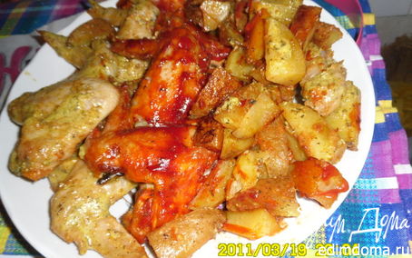 Рецепт Запеченные крылышки "Вкусный острячок" с картофелем