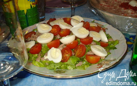 Рецепт Салат с мясом, помидорками черри и с перепелиными яйцами