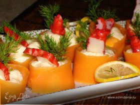 Роллы из моркови с креветками