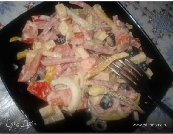 Салат с копченой колбасой и помидорами Виконт - Пошаговый рецепт с фото. Салаты. Салаты с мясом
