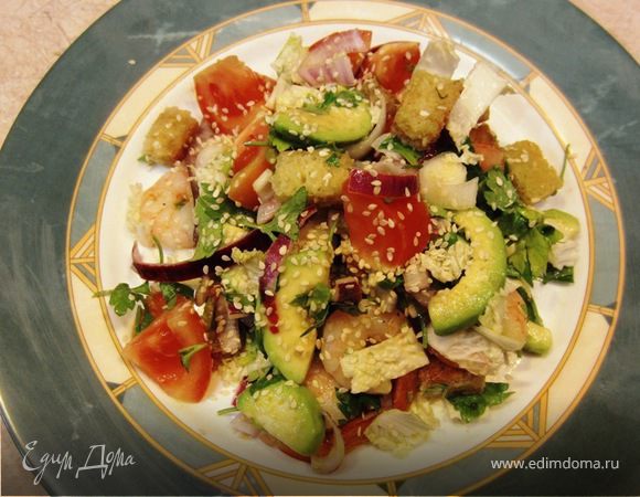 Рецепт: Праздничный постный салат - с креветками