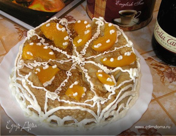 Творожный торт с персиками