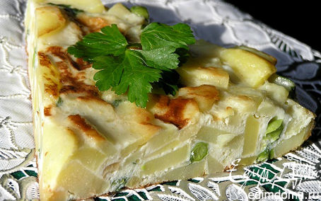 Рецепт Тортилья с луком, чесноком и зеленым горошком