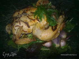Курица с баклажанами и луком