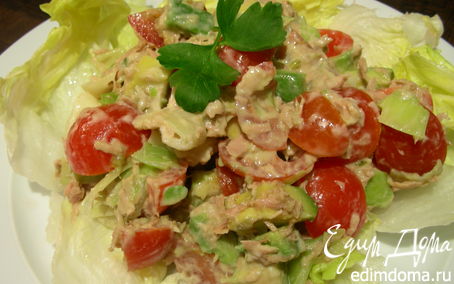 Рецепт Легкий салат с тунцом, авокадо и луком-пореем