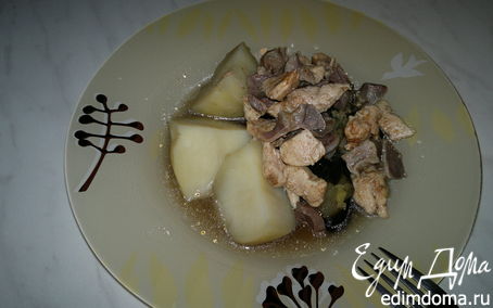 Рецепт Картофель с тушеным баклажаном, имбирем и мясо птицы
